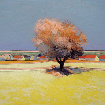 Landschap met boom in van Gogh-stijl_vierkant van Ton Kuijpers