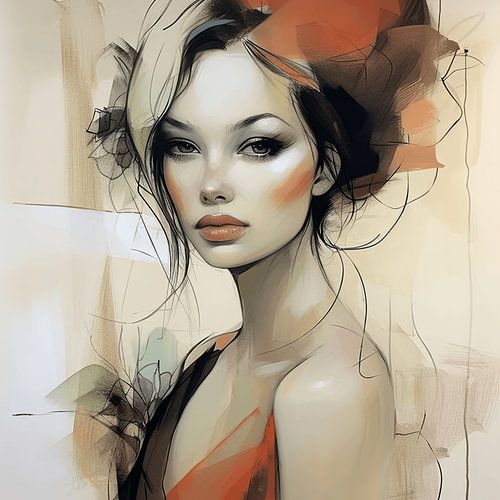 Moderne illustratie: portret van een jonge vrouw