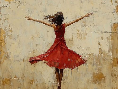 La femme en robe rouge danse
