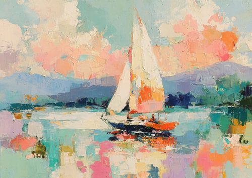 Zeilboot op het meer - Impressionistisch olieverfschilderij