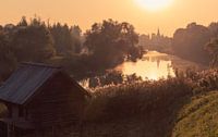 Golden hour with natural image with church and barn