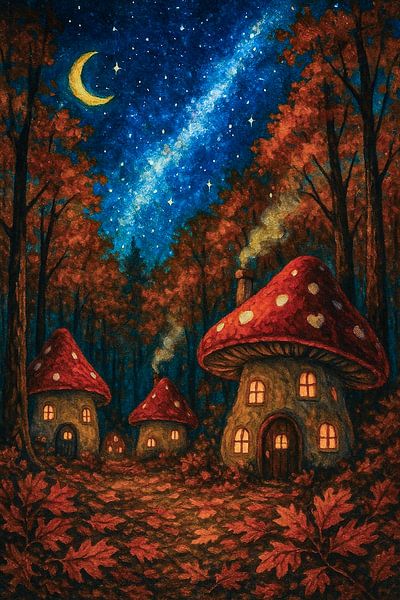 Village de gnomes sous les étoiles par Ainoeska
