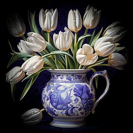 Tulip mania and Delft blue pottery still life