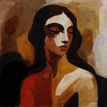 Moderne kubistische Frau in warmen Farbtönen