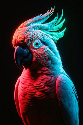 Futuristische neon papegaai in levendige kleuren