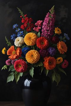 Eine Sinfonie von Blumen in dunkler Eleganz von De Muurdecoratie