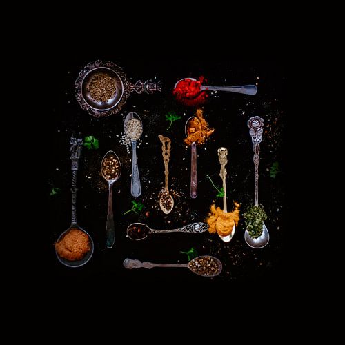 Kruiden en specerijen in alle soorten lepels