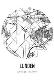 Lijnden (Noord-Holland) | Carte | Noir et blanc sur Affiches de lieux