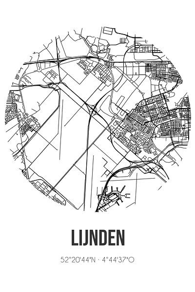 Lijnden (North-Holland) | Map | Black and White by Prints of Place