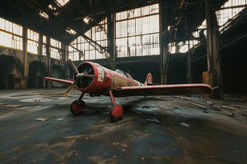 Verlaten vliegtuig rust op de grond van een vergeten industrieel gebouw van Digitale Schilderijen