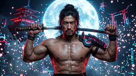 Japan, Neon Samurai von my pixel art
