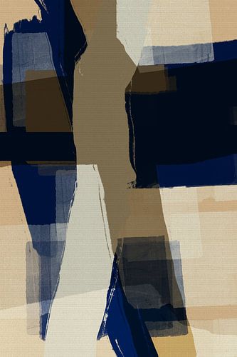 Minimalistisch abstract in kobalt en crème