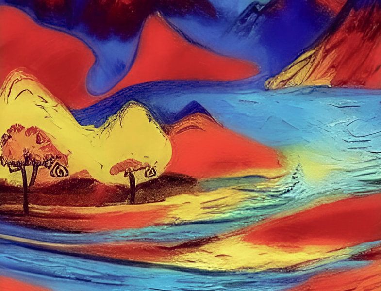 Berglandschap met bomen. van Niek Traas