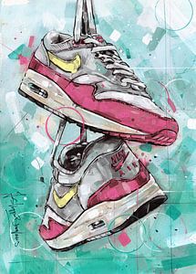 Nike air max one schilderij (rose & geel) van Jos Hoppenbrouwers