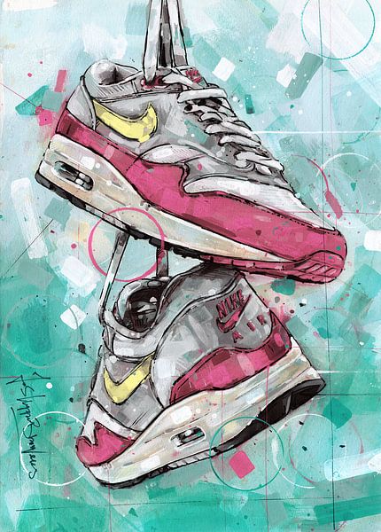 Nike air max one Gemälde (rosa & gelb) von Jos Hoppenbrouwers