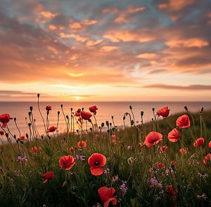 Blick über ein Feld mit Mohnblumen