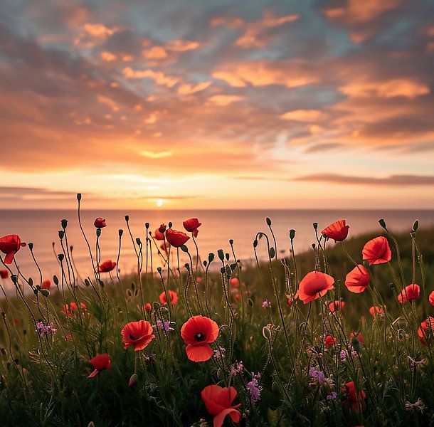Uitzicht over een veld met klaprozen van fernlichtsicht