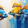 Modern abstract schilderij van twee vissen van Mustafa Kurnaz