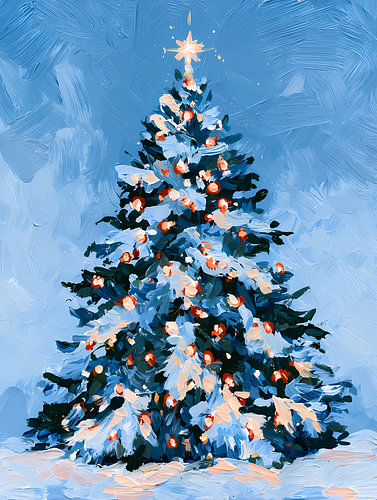 Snowy Christmas Tree in Blue
