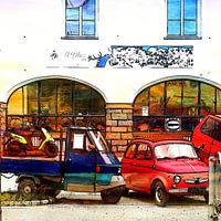 Oude Italiaanse auto`s en een scooter in italië
