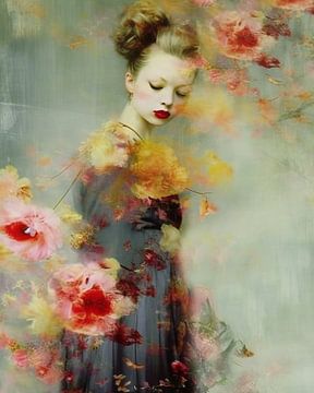 Portret "Flower power" in pastelkleuren van Carla Van Iersel