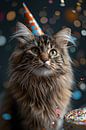 Lustige Katze Feiert Geburtstag mit Partyhut und Torte von Poster Art Shop Miniaturansicht