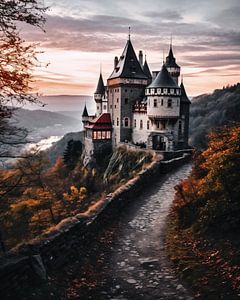 Romantische Burg im Herbst