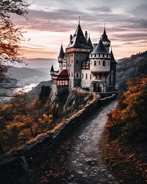 Romantisch kasteel in de herfst van fernlichtsicht