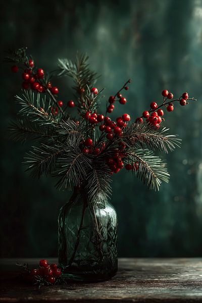 Baies rouges d'hiver en verre n° 1 par Studio BB