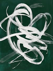 Abstract design in dark green with white lines by Lauren Wilde