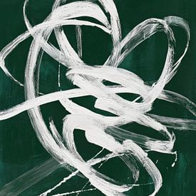 Abstrakt in Dunkelgrün mit weißen Linien von Lauren Wilde