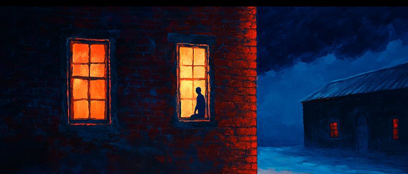 Pensées silencieuses à la lumière de la fenêtre - image nocturne par Poster Art Shop
