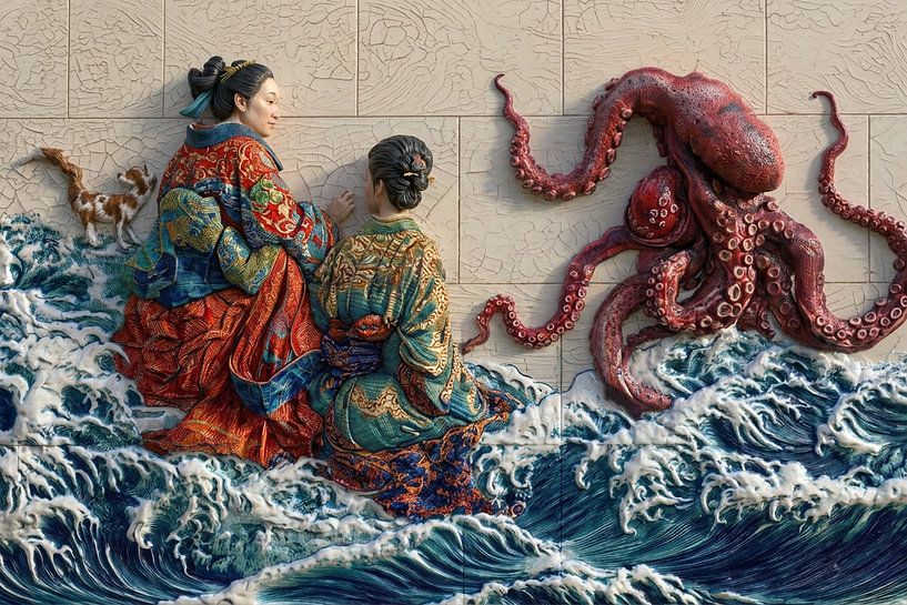 japanse kunst feishas met inktvis van Egon Zitter