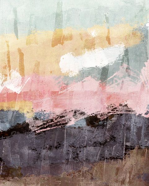 Modern abstract expressionisme. Pastelkleuren met aardse tinten. van Dina Dankers