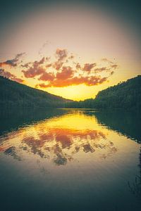 See im Wald, Sonnenuntergang mit Spiegelung von Fotos by Jan Wehnert