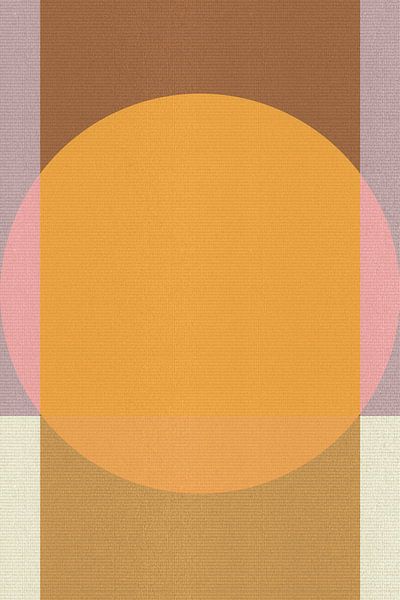 Abstrakte geometrische Retro-Kunst in Ockergelb und Flieder von Abstrakte minimalistische Kunst