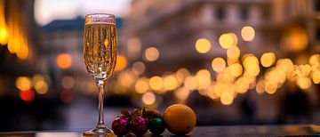 Champagneglas met fruit en lichtjes van Poster Art Shop
