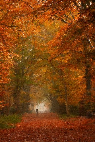 The lone walker in the autumn forest (art)
