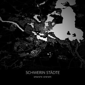 Black and white map of Schwerin Städte, Mecklenburg-Vorpommern, Germany. by Rezona