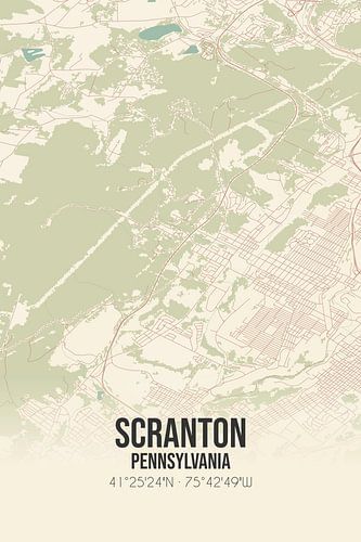 Vintage landkaart van Scranton (Pennsylvania), USA.