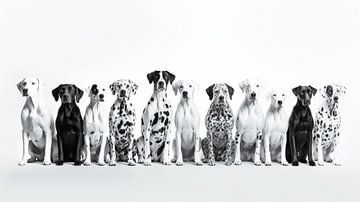 Gruppenbild von elf Hunden von Vlindertuin Art