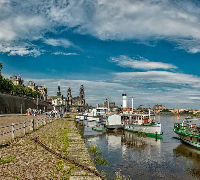 On the Elbe, view of the Terrassenufer, Dresden, Saxony, Germany, by Rene van der Meer