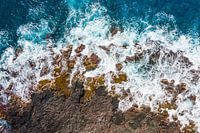 Aerial view of Hawaiian lava beach