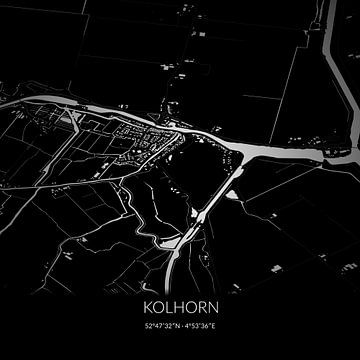 Black-and-white map of Kolhorn, North Holland. by Rezona