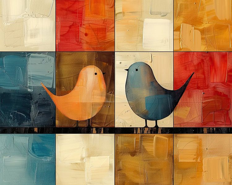 Vrolijke Vogeltjes van Abstract Schilderij