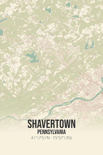 Carte ancienne de Shavertown (Pennsylvanie), USA. par Affiches de lieux