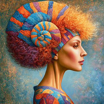 Vrouw in oranje en blauw