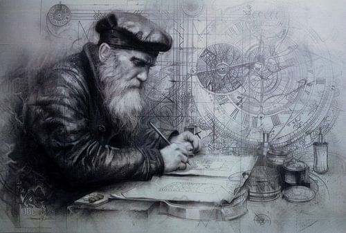 Drawing, detailed portrait of Mercator, monochrome, Greyscale, Black