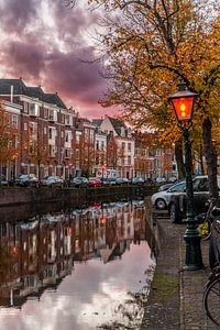 Leyde - Automne et coucher de soleil sur le Rapenburg (0172)