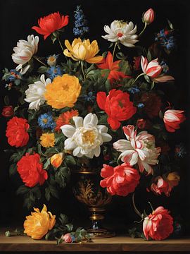 caravaggio-style weelderig bouquet bloemen van Jolique Arte